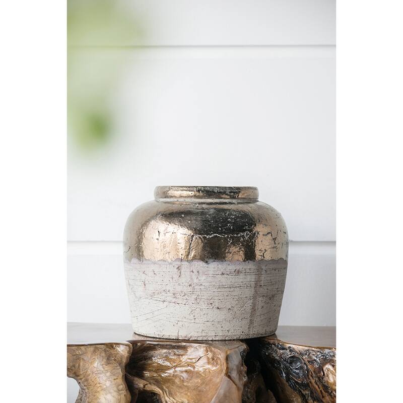 13x13x11" Round Sienna Brown Ceramic Accent Vase - Brown + Antique White