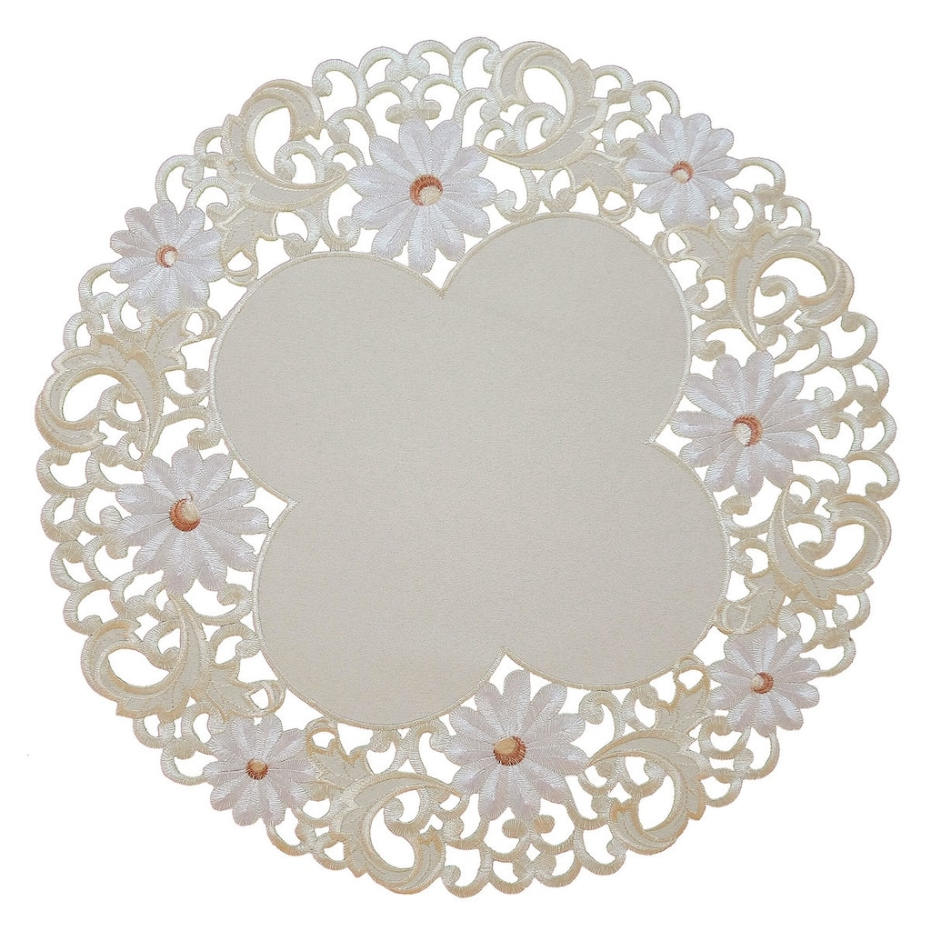 Embroidered White Daisy Design Doilies-Set of 4