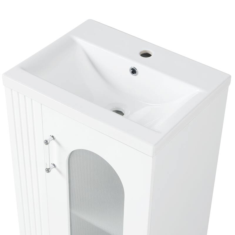 20 inch Freestanding Bathroom Vanity Set in White with Integrated Ceramic Sink