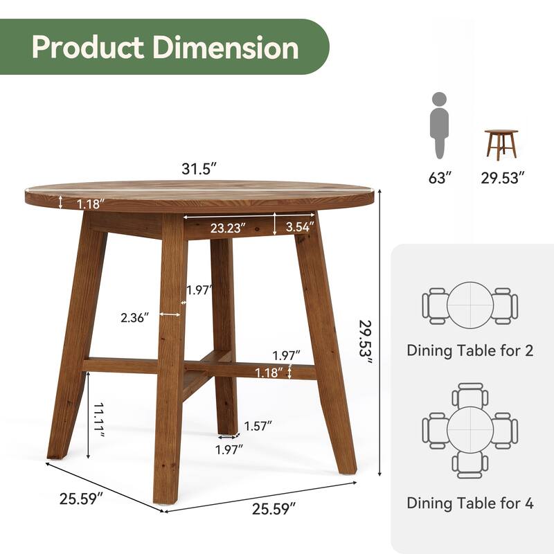 Solid Wood Round Dining Table, 31.5-Inch Farmhouse Kitchen Table