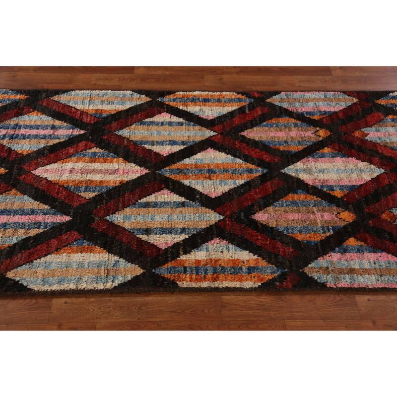 Trellis Moroccan Oriental Runner Rug Handmade Wool Carpet - 3'4" x 12'8"