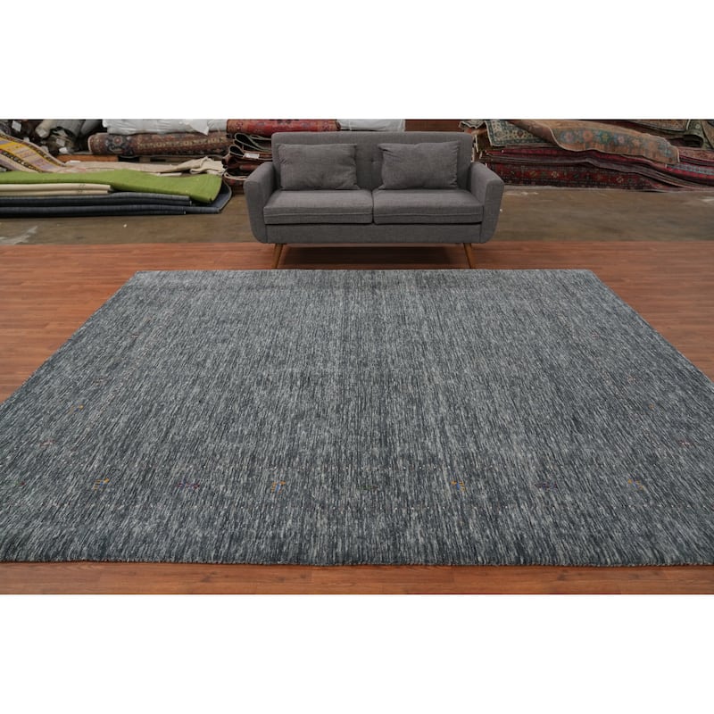 Hand Knotted Oriental 100% Wool Carpet Tribal Animal Pictorial Greys & Charcoal Gabbeh Area Rug - 10' 2'' X 8' 3''