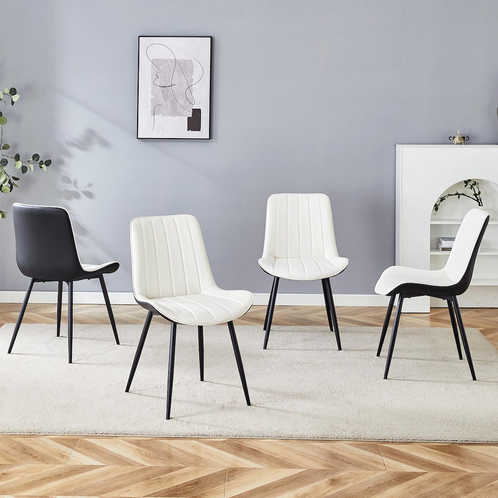 Modern 4 Piece PU Dining Chair Set with Extended Seat Cushion, Metal Legs, Backrest for Dining Room Kitchen Bedroom Living Room