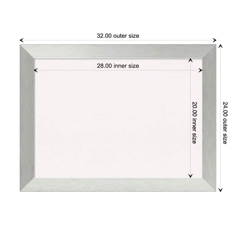 Brushed Sterling Silver Wood Framed White Corkboard Bulletin Board - Board Size 28x20