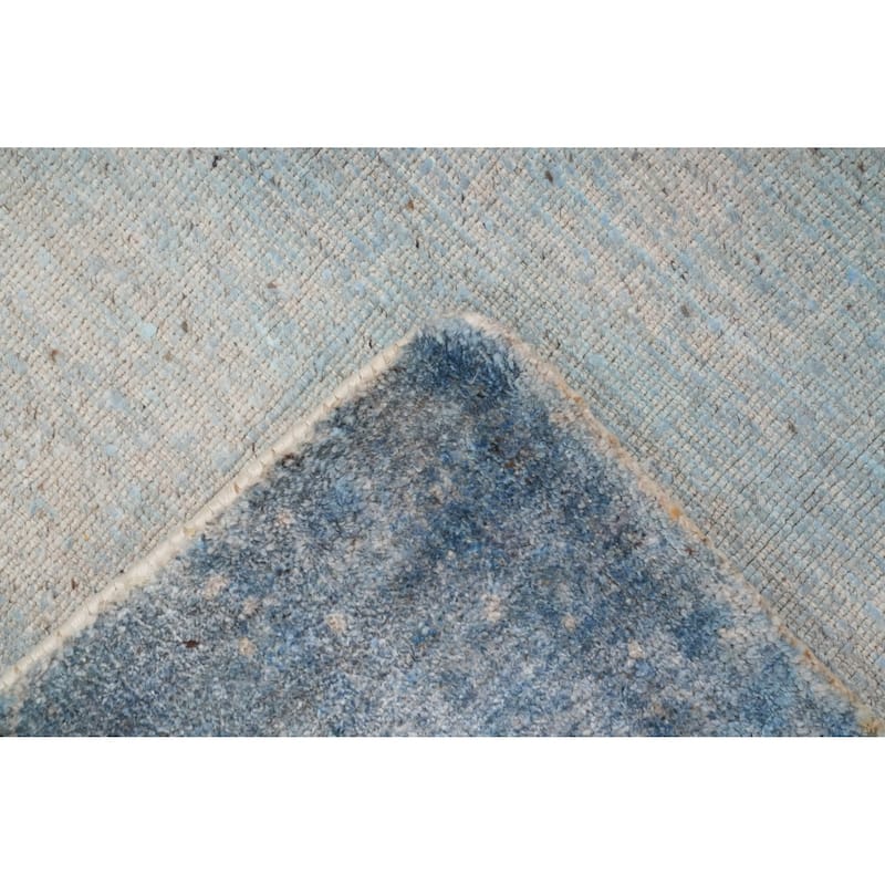 Hand Knotted Oriental Viscose Silk Carpet Modern Pictorial Navy Blue & Blues Abstract Area Rug - 7' 11'' X 5' 11''