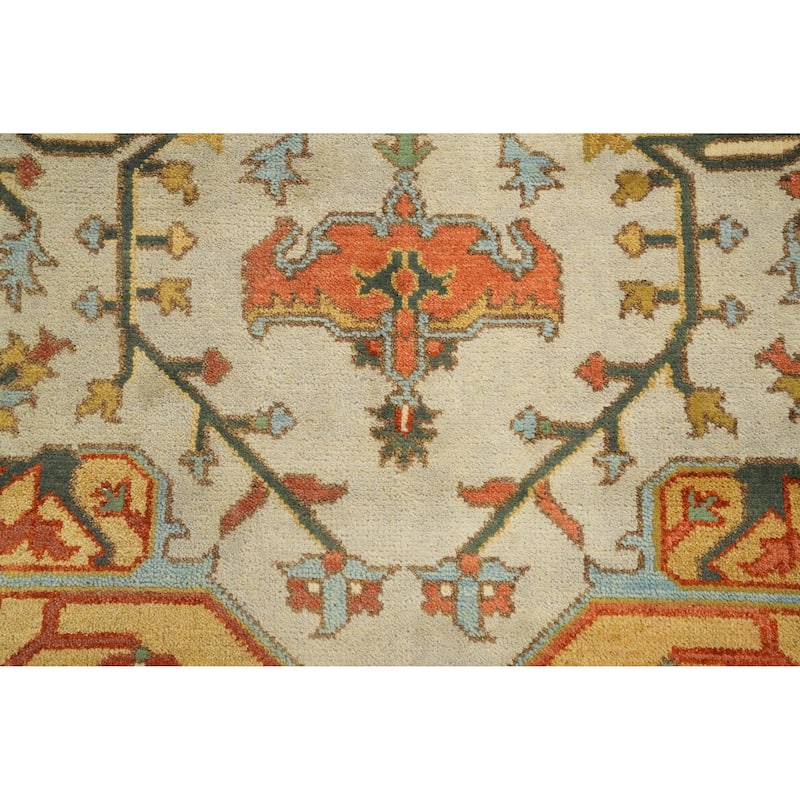 Hand Knotted Oriental 100% Wool Carpet Transitional Medallion Beige & Ivories Oushak Area Rug - 11' 9'' X 9' 0''
