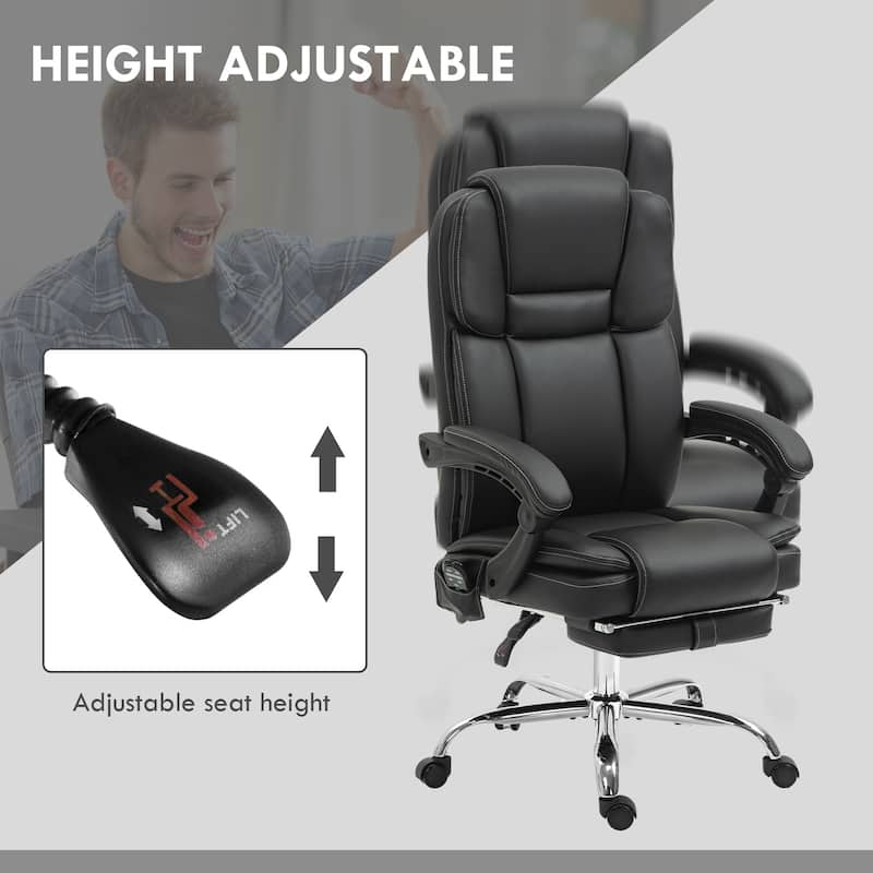 Massage Office Chair with 6 Vibration Points, Heated Reclining PU Leather Computer Chair with Adjustable Height, Footrest