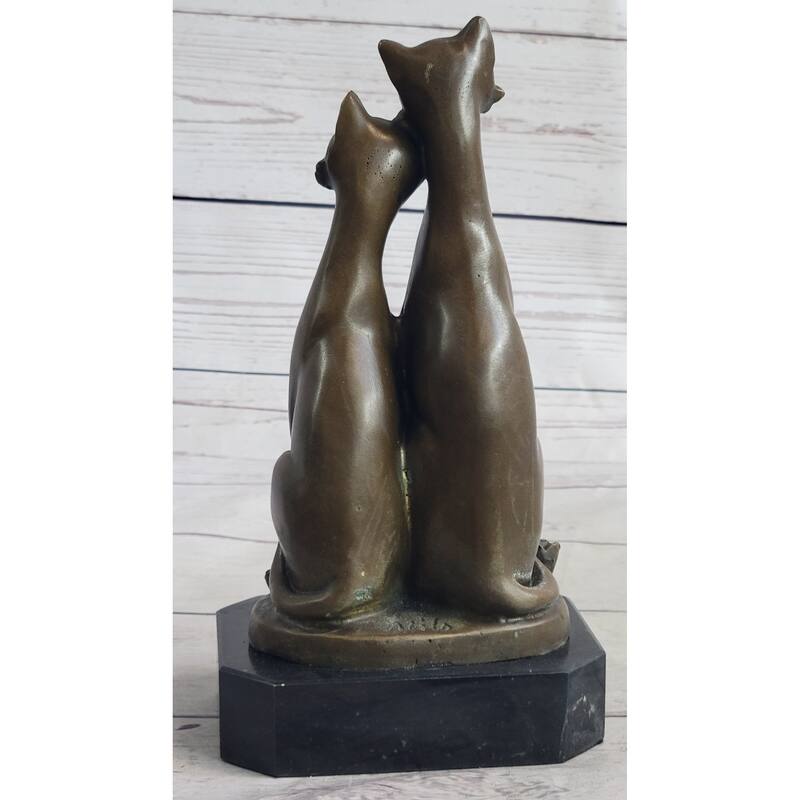 Pair Of Slender Siamese Cats Kittens Bronze Statue Sculpture Figure 9 Inches X 5 Inches