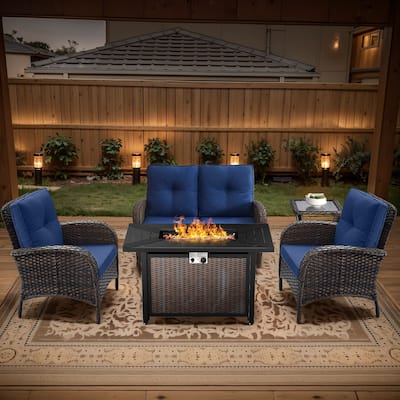 Gymojoy Outdoor Fire Pit Conversation Set, Loveseat Glider Sofa & Chairs - Patio Furniture Set