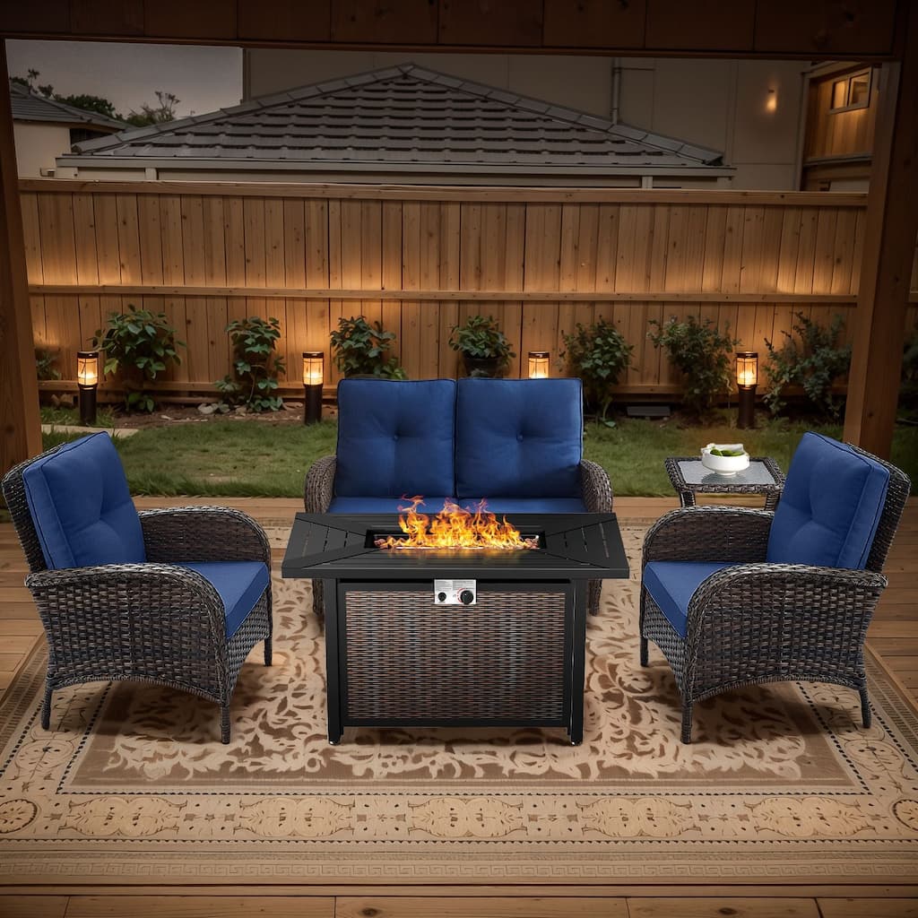 Gymojoy Outdoor Fire Pit Conversation Set, Loveseat Glider Sofa & Chairs - Patio Furniture Set