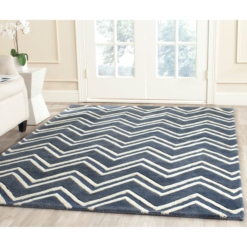 SAFAVIEH Handmade Cambridge Abbie Modern Moroccan Wool Rug - 8' x 10' - Navy/Ivory