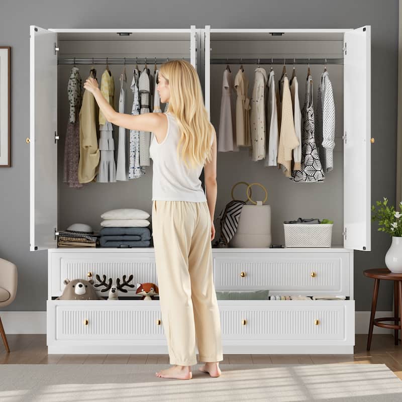 Pocassy Wardrobe Closet 70" Capacity Clothing Wardrobe Cabinet