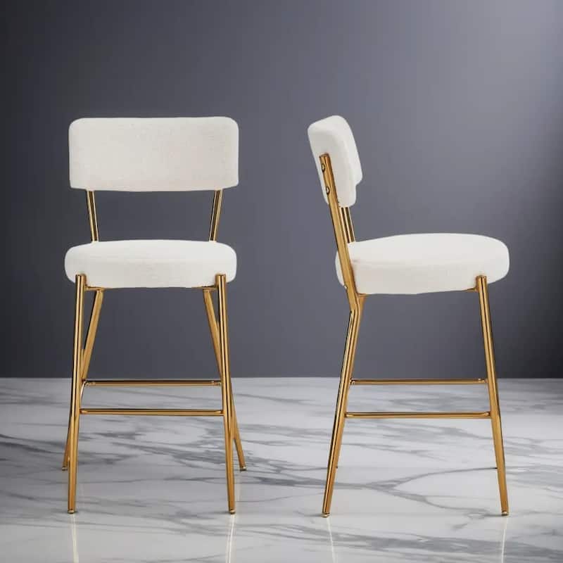 GDFStudio - Maddox Modern Metal Bar Stool with Teddy Fleece Upholstery - Set of 2 - Beige+Golden