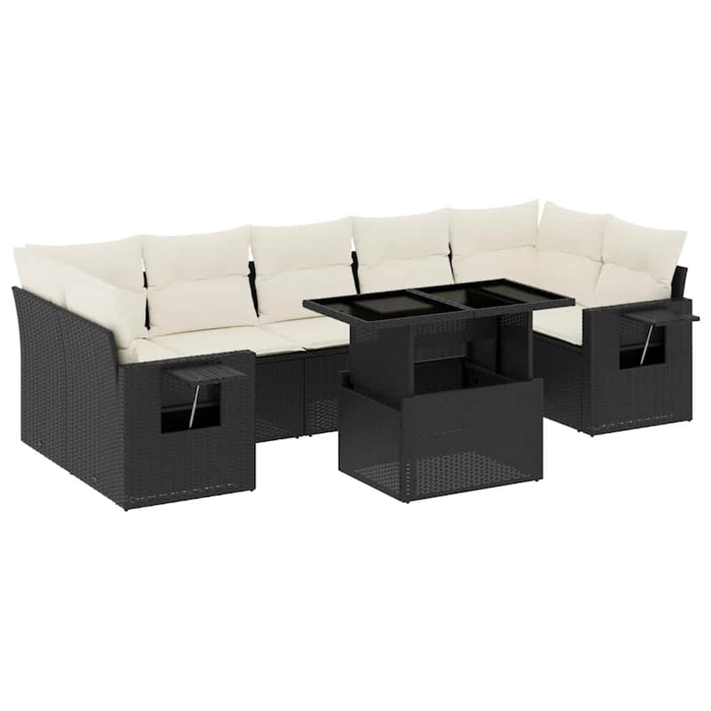 vidaXL Patio Sofa Set with Cushions Outdoor Furniture 8 Piece Poly Rattan - 24.4 x 24.4 x 27.2