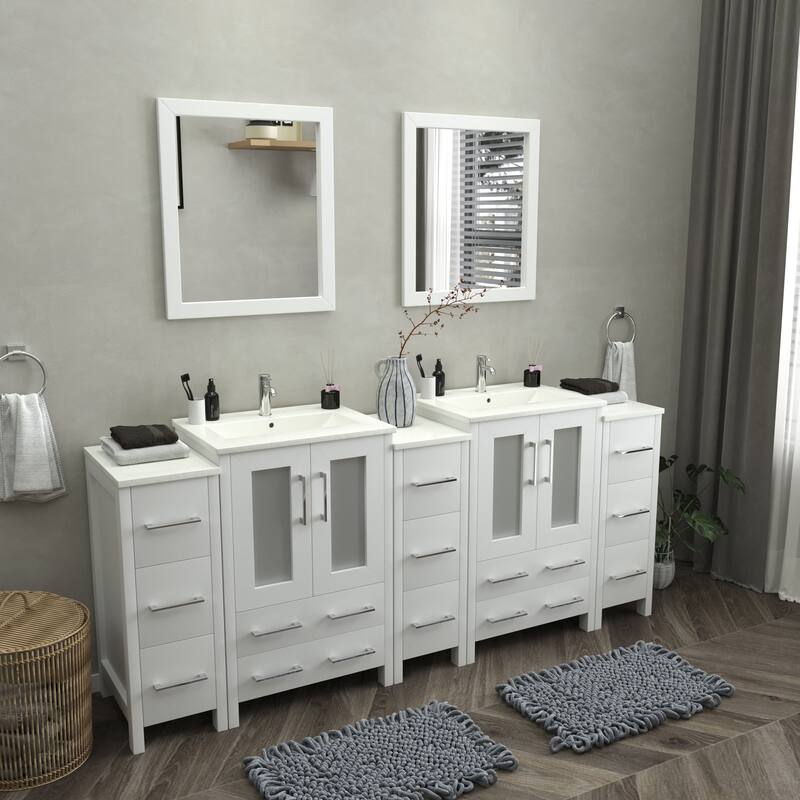Vanity Art 84-Inch Double Sink Bathroom Vanity Set with Top and Free Mirrors - 84 X 18.1 X 35.8