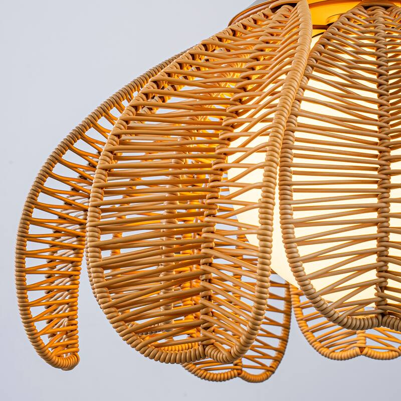 Kamala 1-Light Wicker Outdoor Pendant Light Coastal Boho Style Flower Handwoven