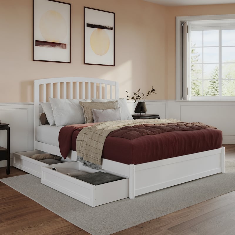 Lucia Platform Bed with Panel Footboard and Storage Drawers - White - Queen