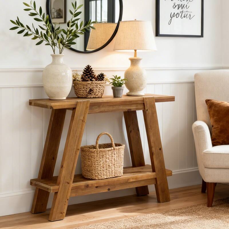 41,3-Inch Wood Entryway Table, 2-Tier Farmhouse Console Table with Storage for Living Room