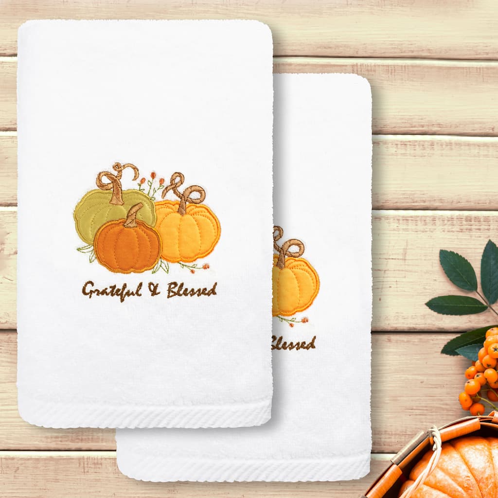Authentic Hotel and Spa Grateful & Blessed - Embroidered Luxury 100% Turkish Cotton Hand Towels (Set of 2)