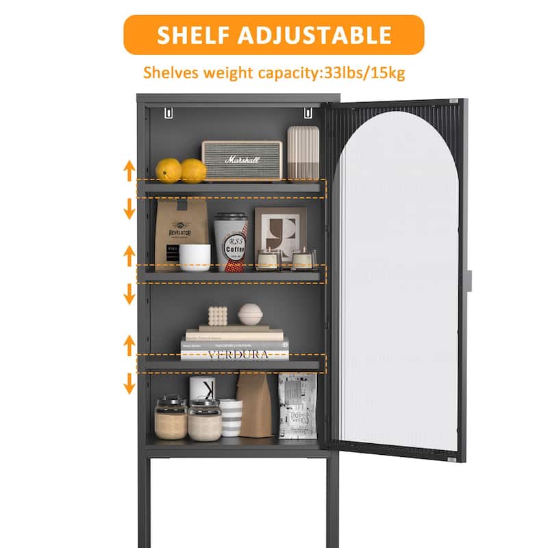 Metal Glass Door Display Storage Cabinet - 5-Tier Cube Bookshelf Storage Cabinet with 3 Adjustable Shelves