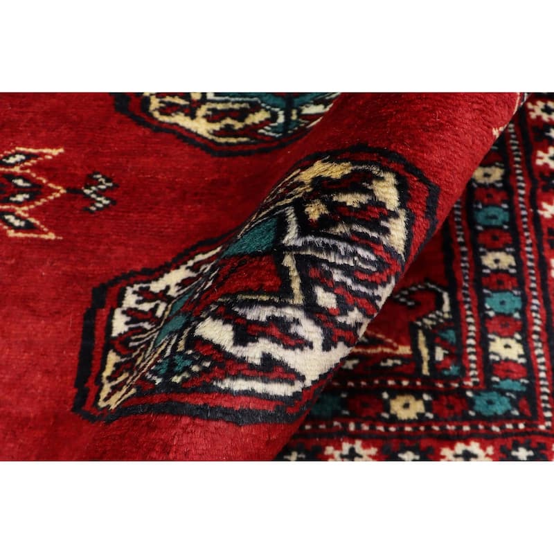 Rustic Bokhara Deborah Red Green Hand Knotted Rug - 4'3'' x 6'3''