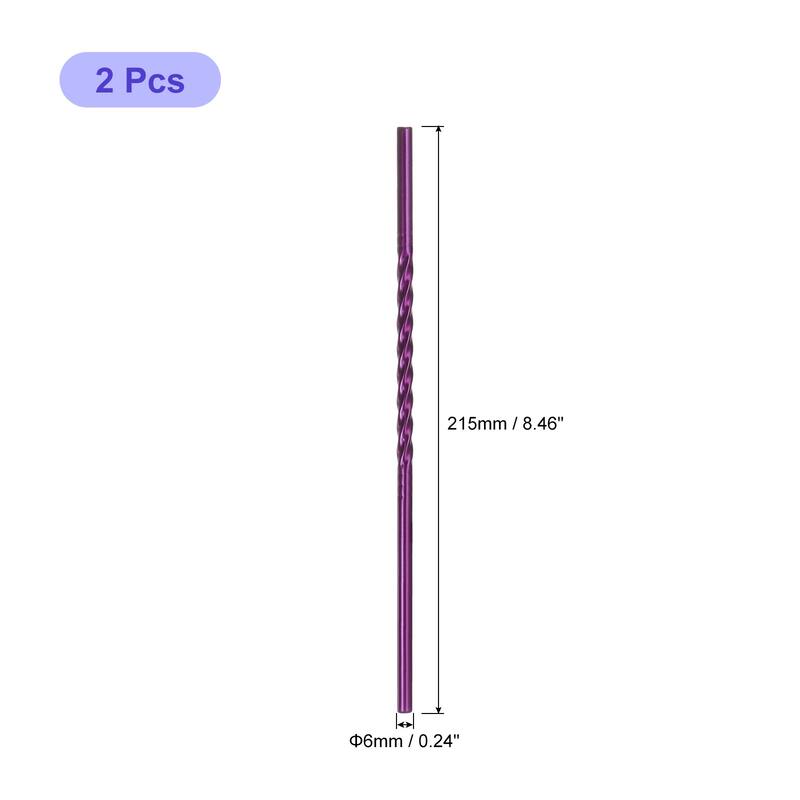 2Pcs 8.46" Long 0.24" Dia Stainless Steel Straws Straight Threaded