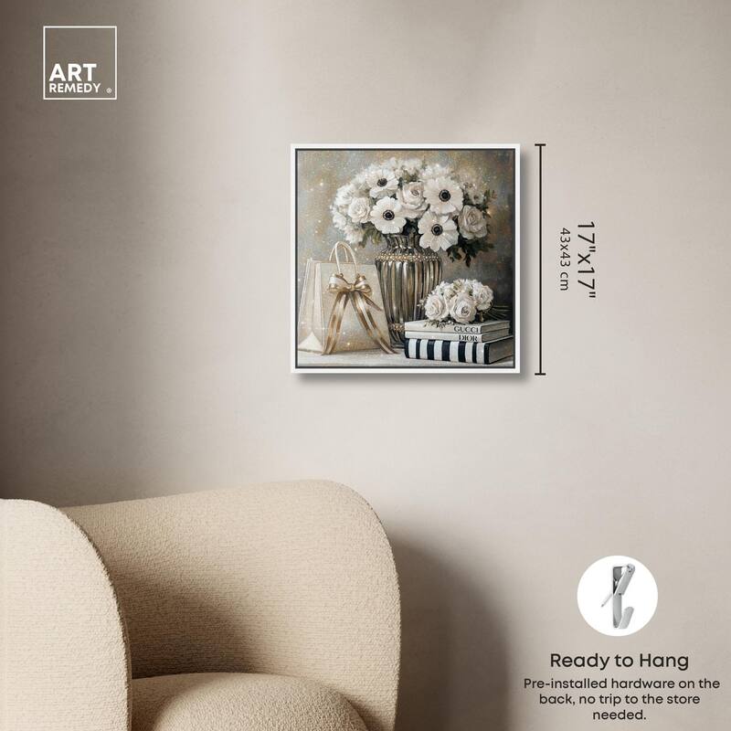 Elegant Flowers Books Neutral Canvas by Art Remedy