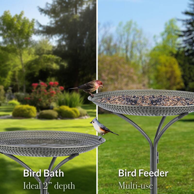 20" Pewter Copper Bird Bath with Stand