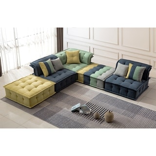 Green Yellow Modular Sectional Sofa Velvet Couch Large Space