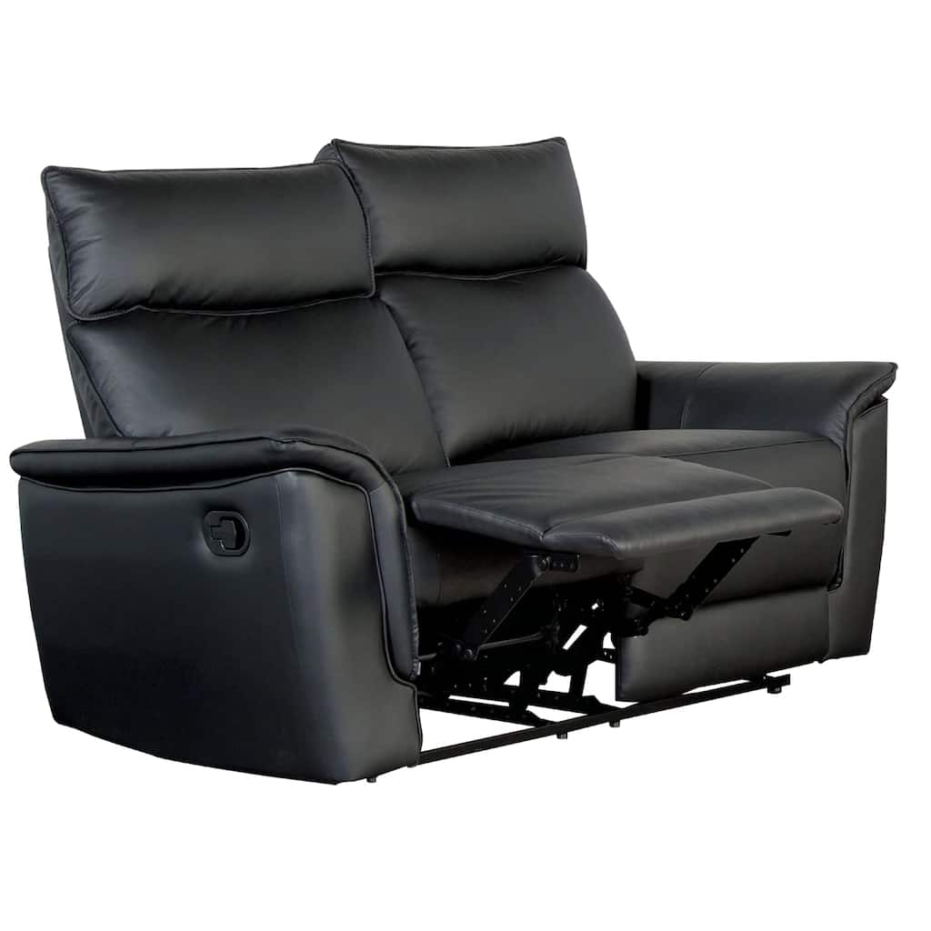 Lenne Loveseat, Black Faux Leather, Manual Recliner, 63 Inch