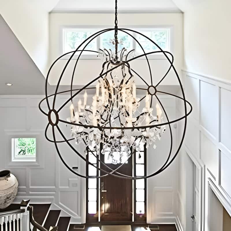 24" Light Orbed Candelabra Chandelier Pendant Rustic Lamp Antique Atom - Oil Bronzed