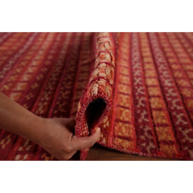 Checkered Moroccan Large Oriental Area Rug Hand-Knotted Wool Carpet - 9'8" x 13'11"