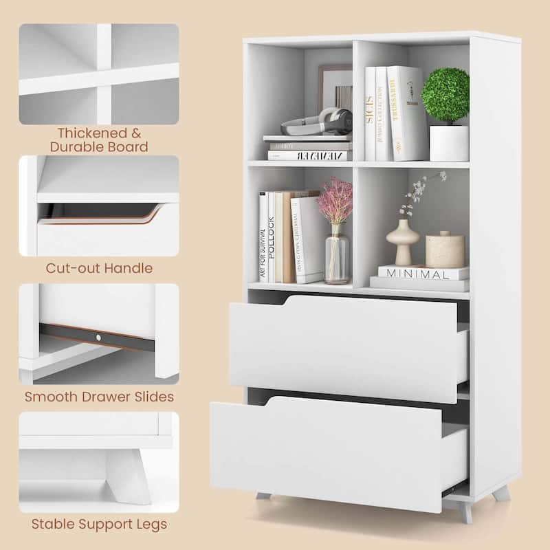 Modern 51" Tall Bookcase 4-Tier Open Bookshelf with 4 Storage Cubes