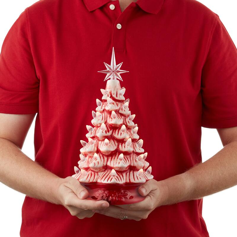 12in Hand Painted Ceramic Christmas Tree PreLit Tree with Star