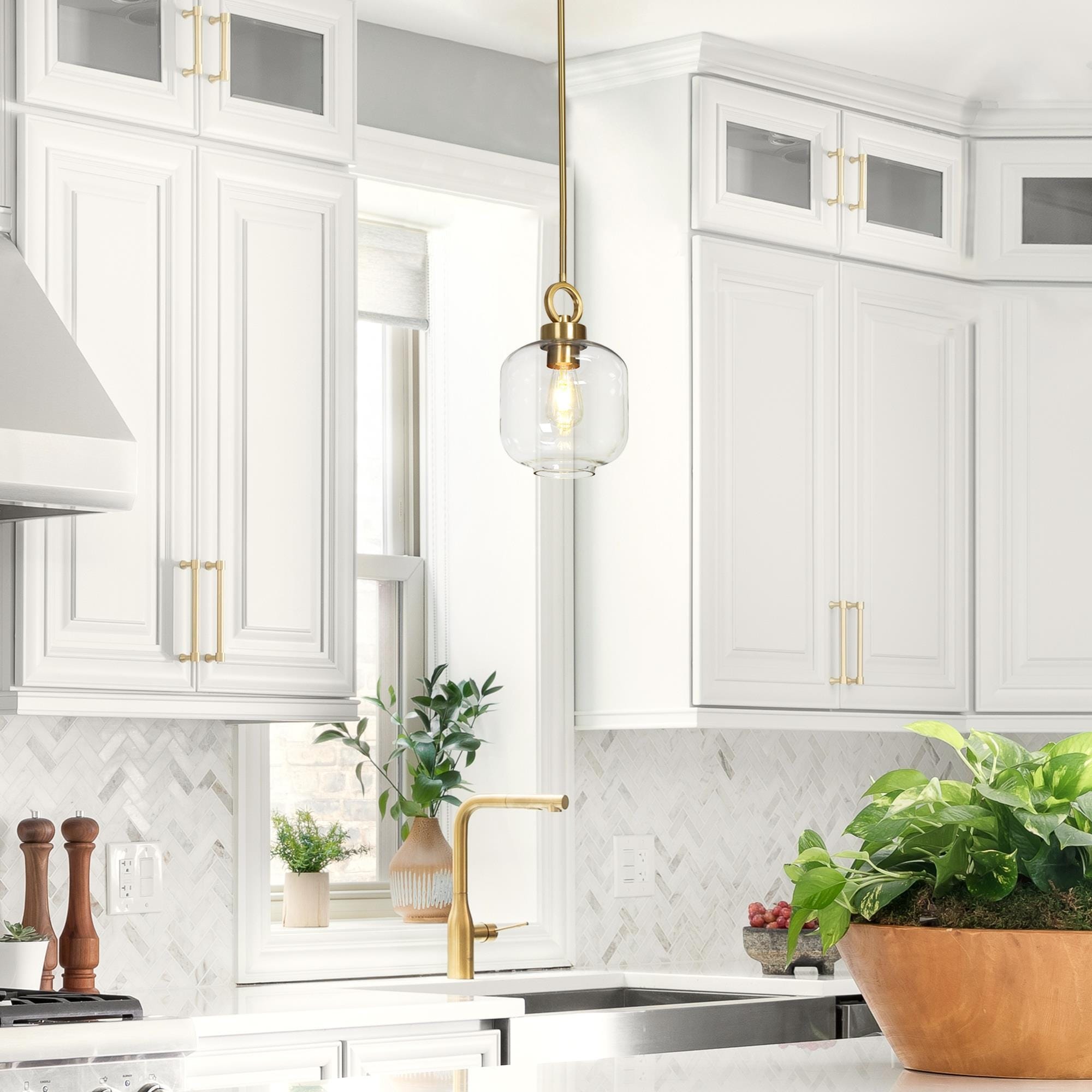 Cavitt Mid century Modern Unique Pendant Lights Farmhouse Glass Kitchen Island Lighting D 7.8 x H 75.2