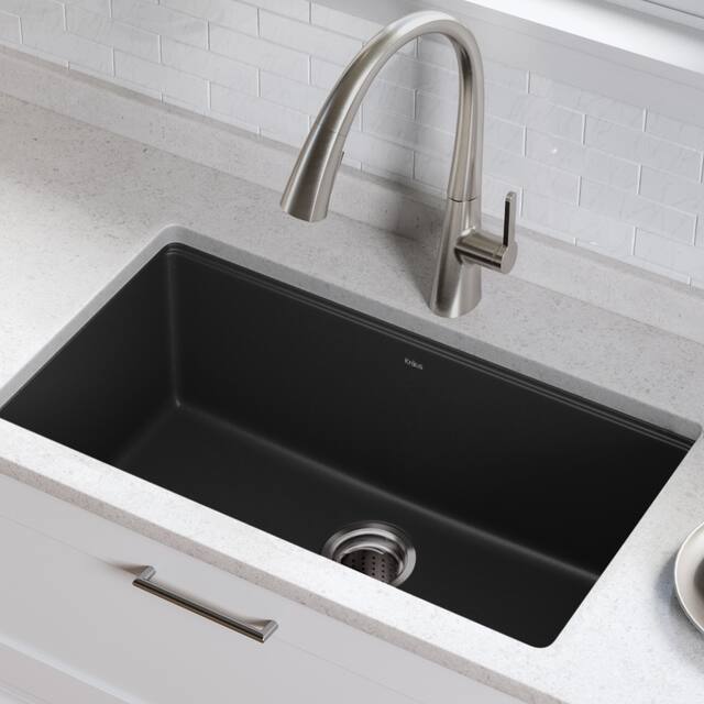 KRAUS Granite Black Onyx 31 inch 1-Bowl Undermount Kitchen Sink