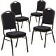 preview thumbnail 16 of 25, 4 Pack Crown Back Stacking Banquet Chair Black Patterned Fabric/Gold Vein Frame