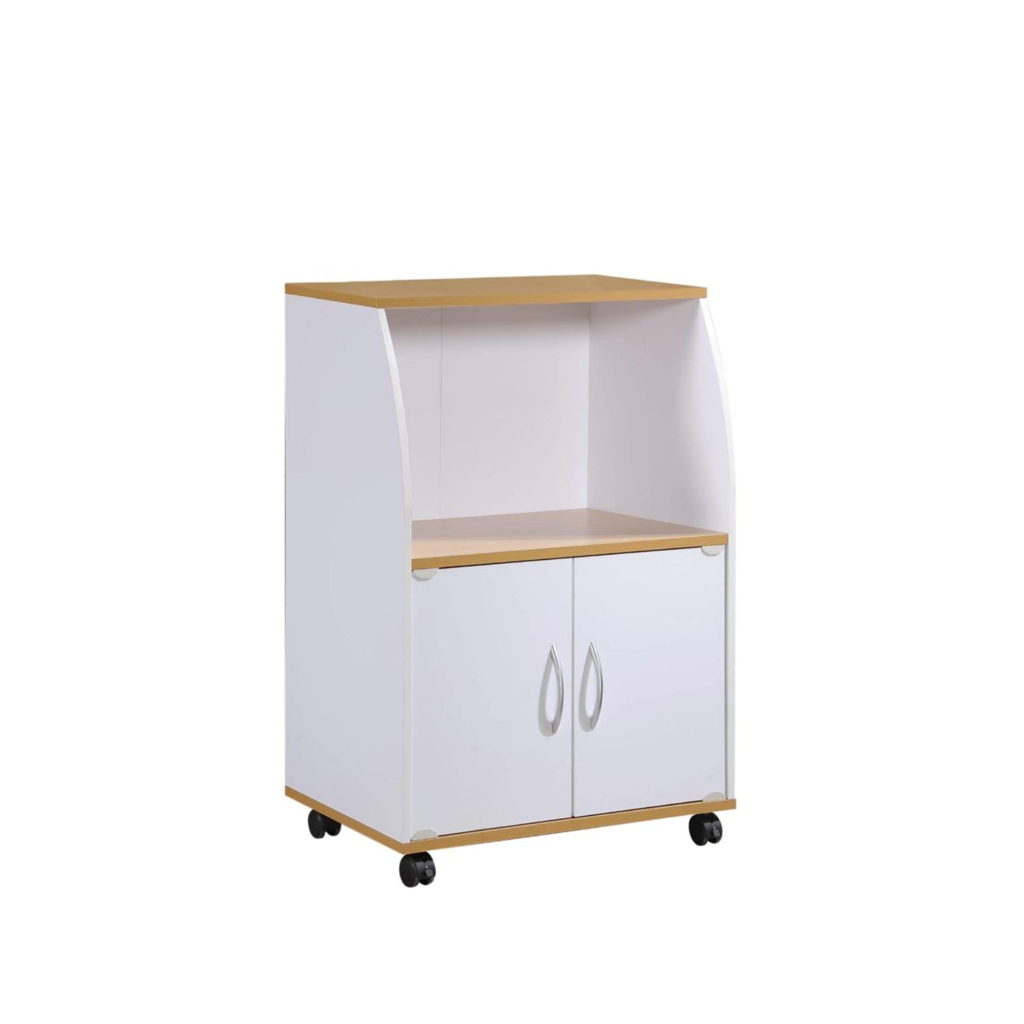 33" White and Beige Solid Microwave Kitchen Cart