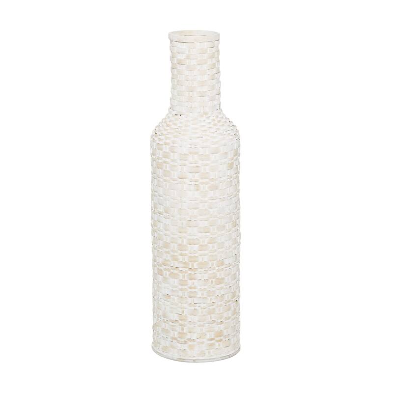 Intricately Woven Tall Bamboo Wood Floor Vase - White or Brown