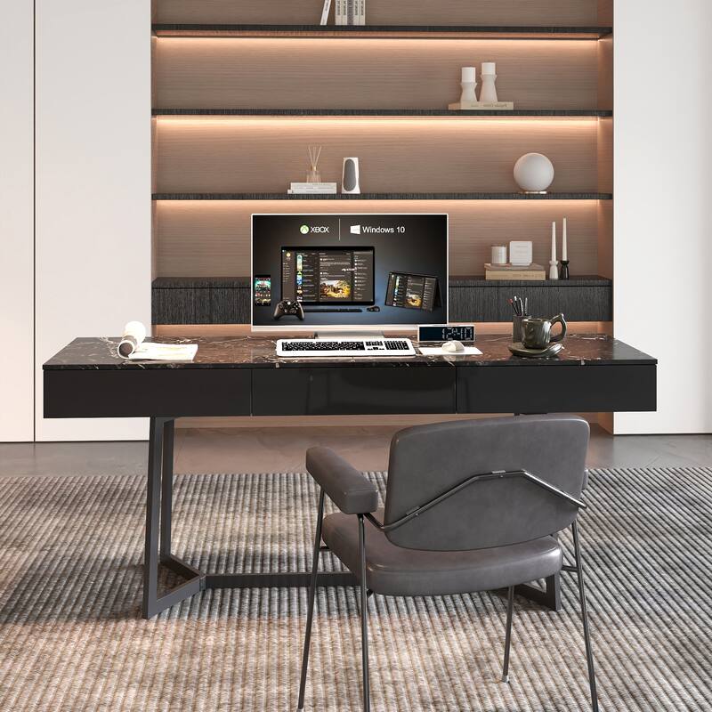 GDF Studio - Hellio Modern Computer Desk with Y-Shaped Metal Legs and Spacious Work Surface - 70.87"