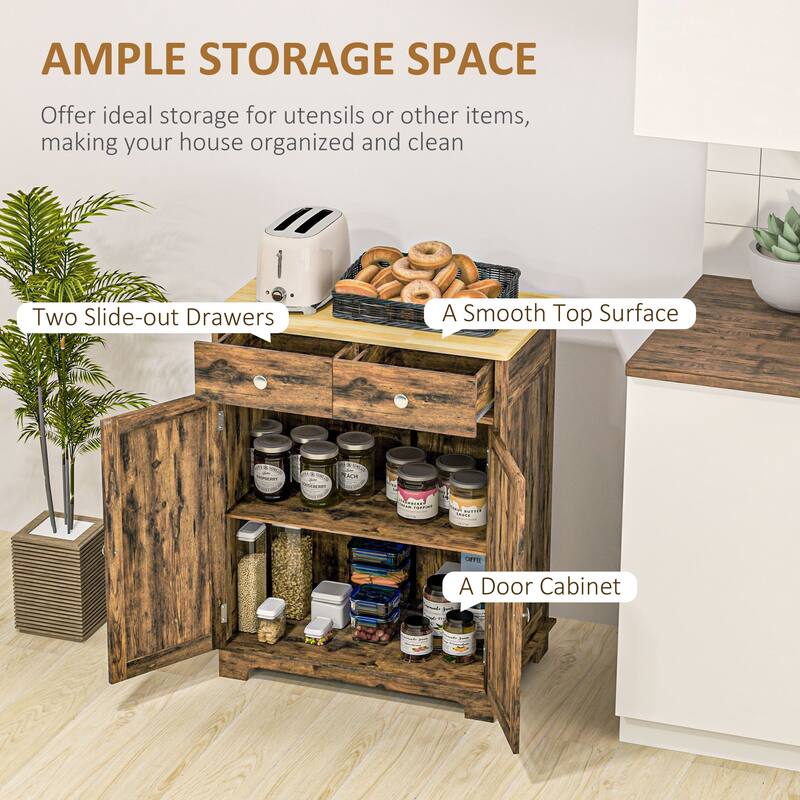 Modern Storage Cabinet with Solid Wood Countertop, 2 Drawers and Adjustable Shelf