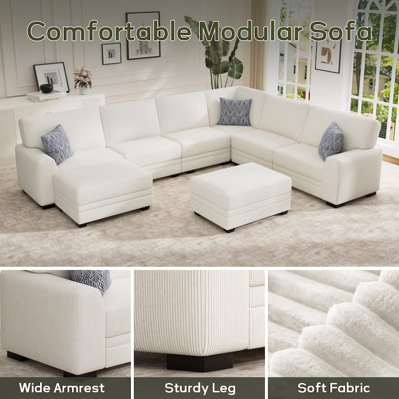 8 Piece Modular Corduroy Sectional With Ottoman