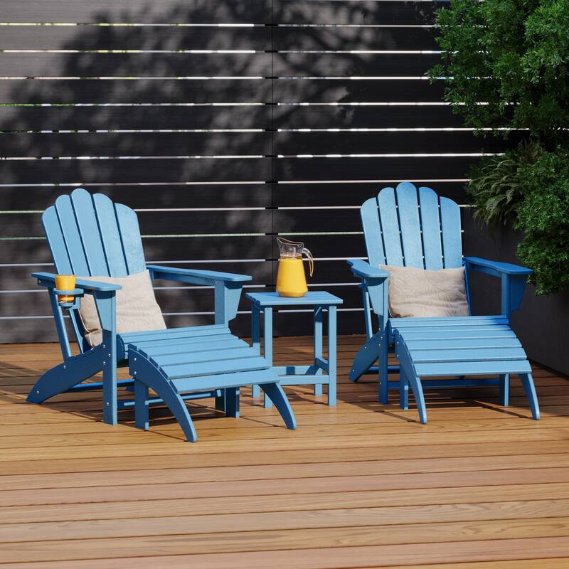 Aderson Outdoor Poly Adirondack Chair with Side Table and Ottoman 5-Piece Set