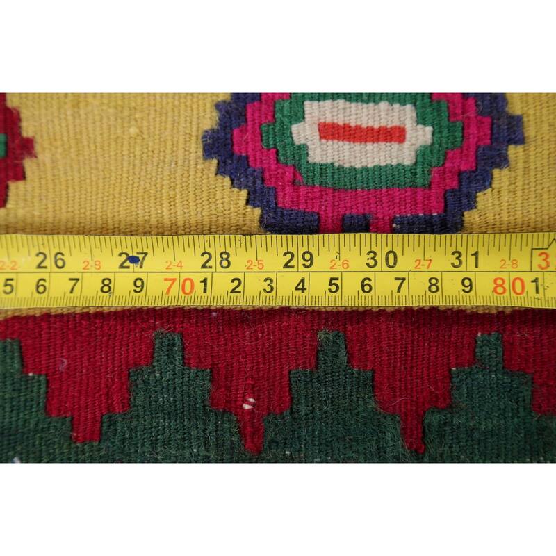 Hand Woven Oriental 100% Wool Carpet Southwestern Geometric Red Kilim Runner Rug - 8' 7'' X 4' 5''