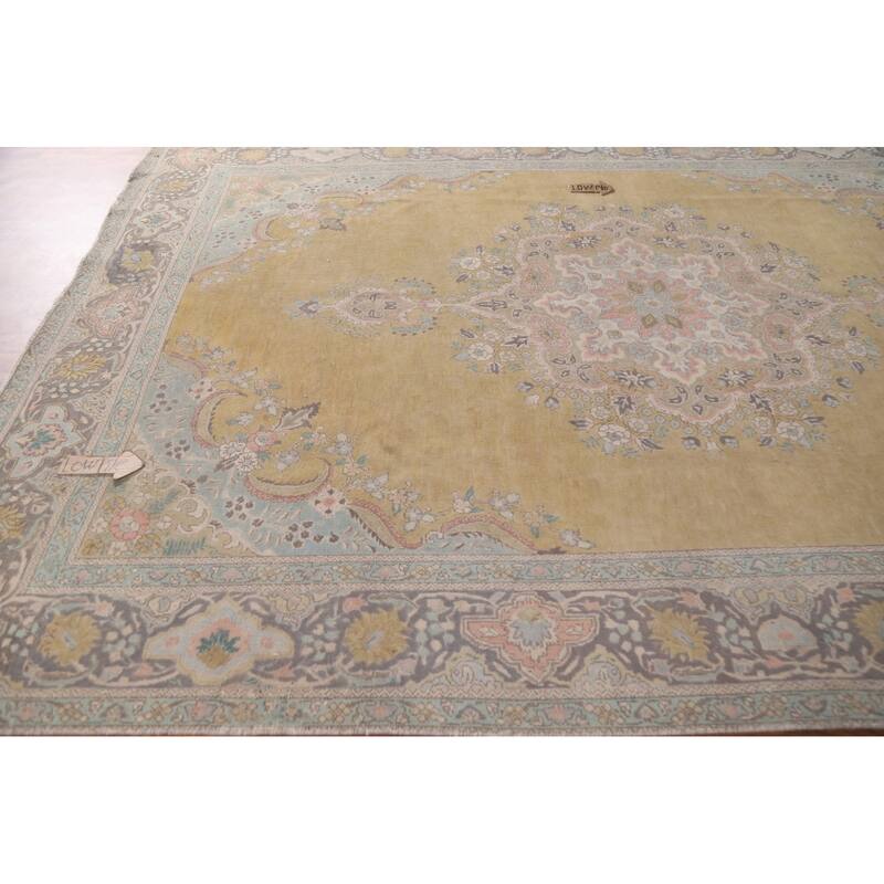 Hand Knotted Oriental 100% Wool Carpet Traditional Medallion Yellow & Gold Tabriz Area Rug - 11' 0'' X 8' 3''