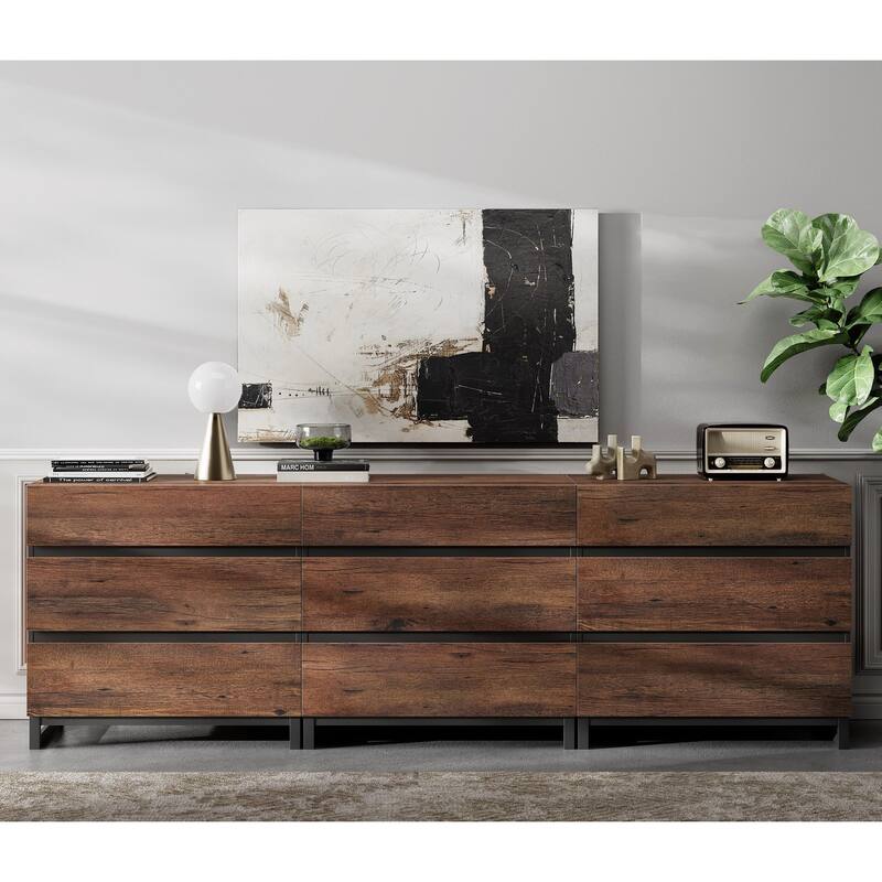 WAMPAT Modern TV Stand with Drawers and Metal Base