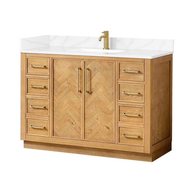 Jakarta Bath Vanity with Quartz Stone Top without Mirror - Oak Natural Brown - 48in.