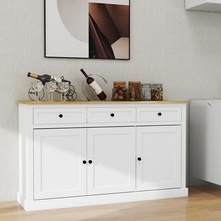 Farmhouse Buffet Cabinet Storage Sideboard Wine Cabinet with 3 Drawers ...