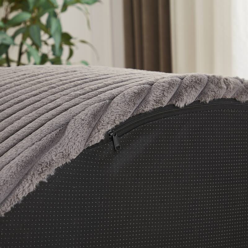 Corduroy Sponge single sofa,No Assembly Required,Fluffy Modern Sleeper Chair for Living room, Bedroom - Grey