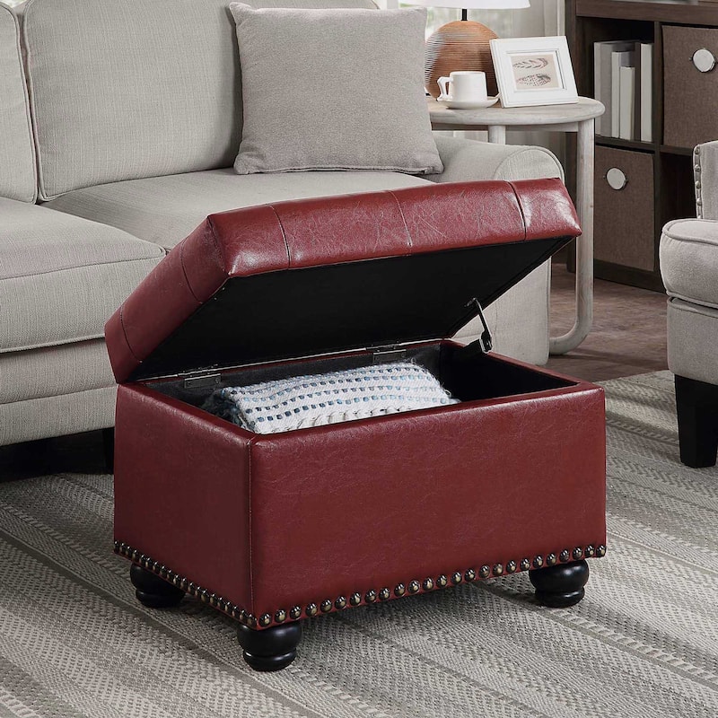 Convenience Concepts Designs4Comfort 5th Avenue Storage Ottoman - Burgundy Faux Leather